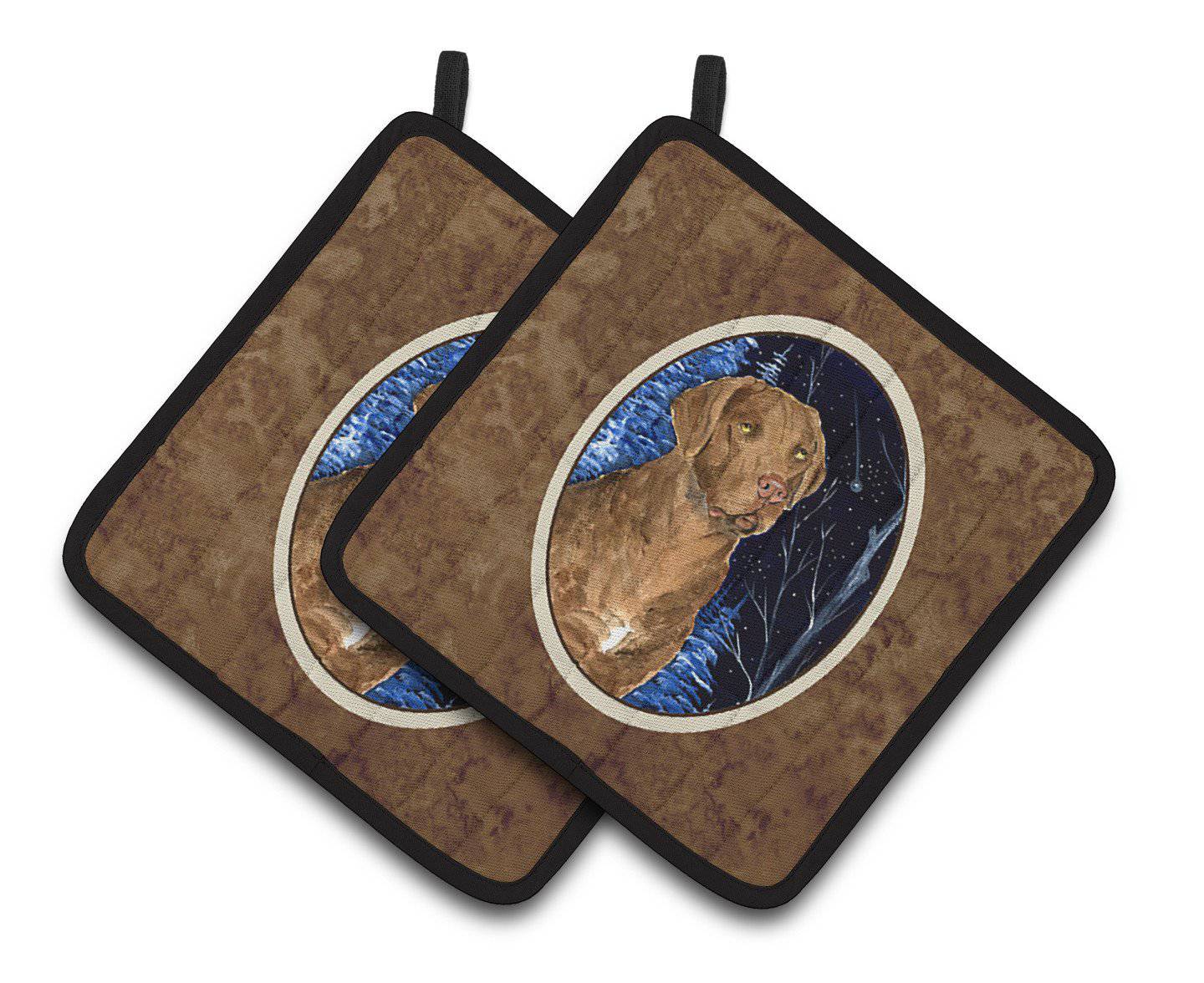 Starry Night Chesapeake Bay Retriever Pot Holder Set of 2 Heat Resistant Quilted Hot Pads 7.5 x 7.5 Inch, Insulated Kitchen Trivets for Cooking & Baking