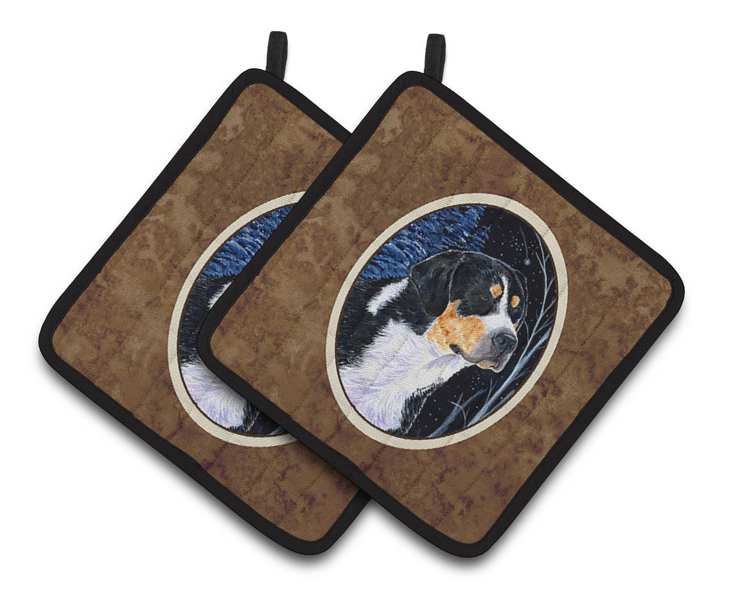 Starry Night Bernese Mountain Dog Pot Holder Set of 2 Heat Resistant Quilted Hot Pads 7.5 x 7.5 Inch, Insulated Kitchen Trivets for Cooking & Baking