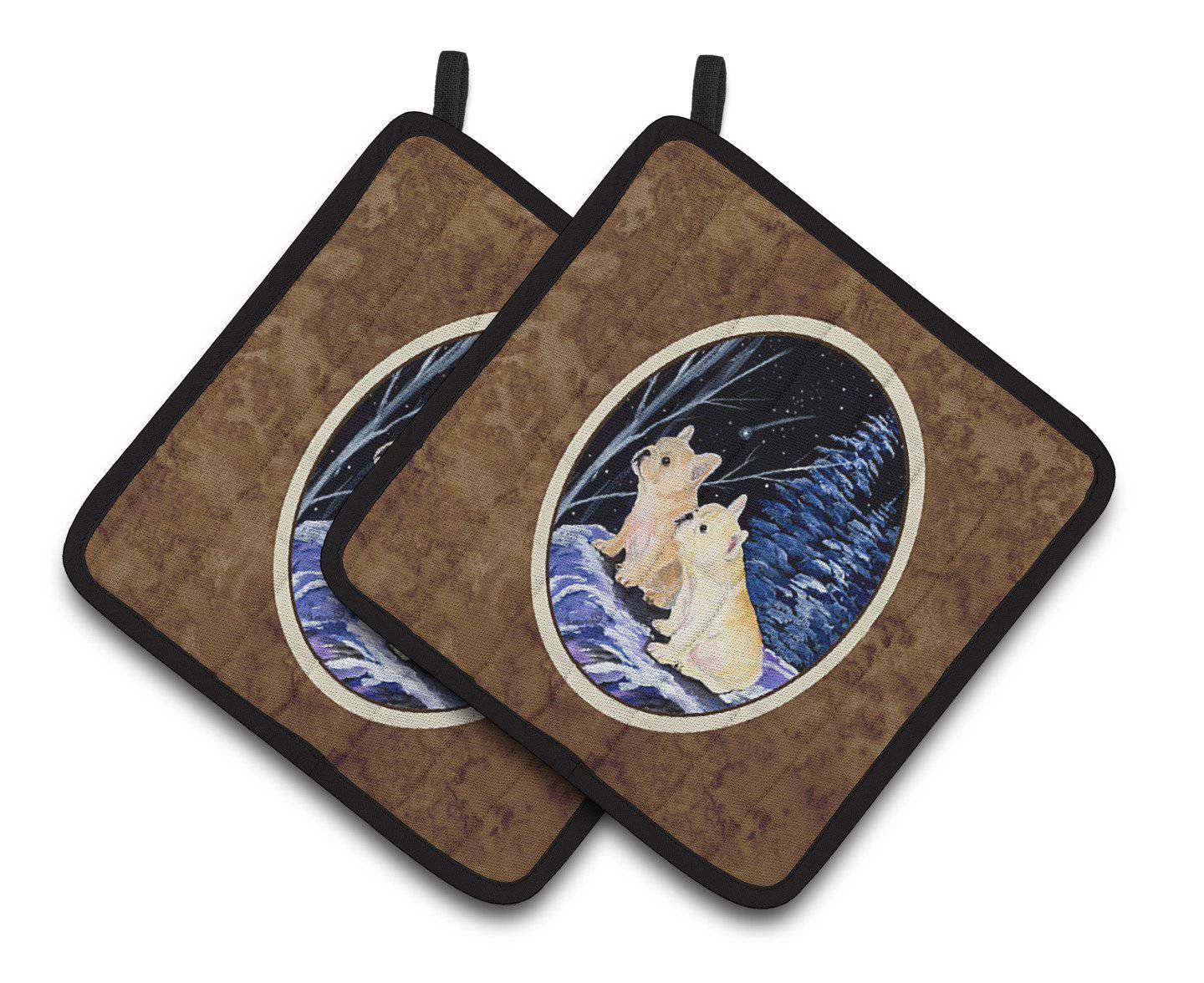 Starry Night French Bulldog Pot Holder Set of 2 Heat Resistant Quilted Hot Pads 7.5 x 7.5 Inch, Insulated Kitchen Trivets for Cooking & Baking