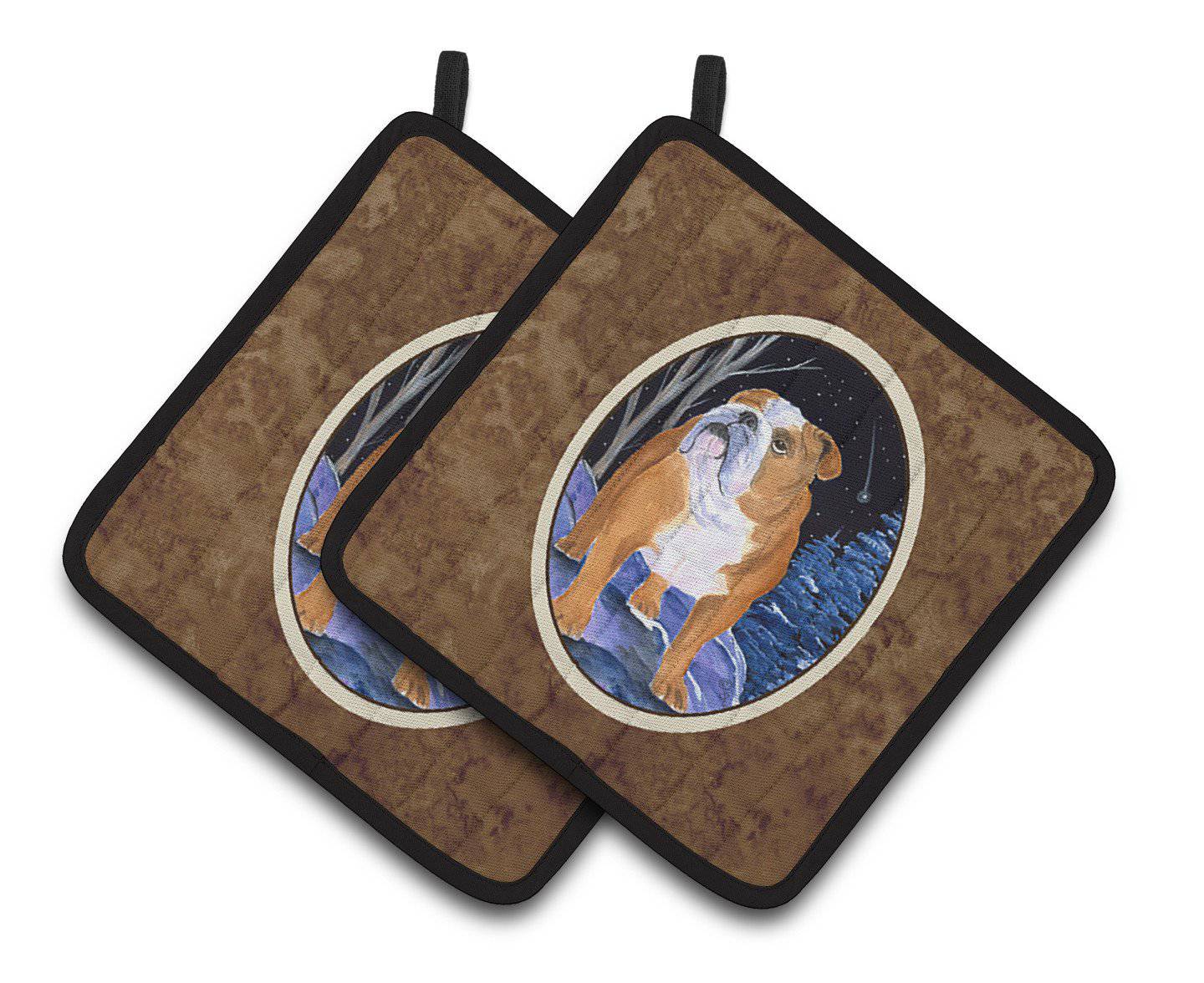 Starry Night English Bulldog Pot Holder Set of 2 Heat Resistant Quilted Hot Pads 7.5 x 7.5 Inch, Insulated Kitchen Trivets for Cooking & Baking