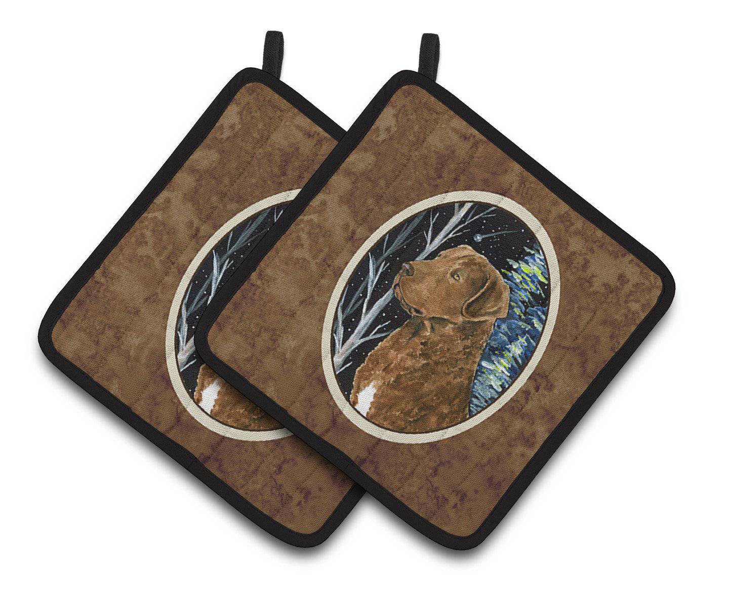 Starry Night Chesapeake Bay Retriever Pot Holder Set of 2 Heat Resistant Quilted Hot Pads 7.5 x 7.5 Inch, Insulated Kitchen Trivets for Cooking & Baking