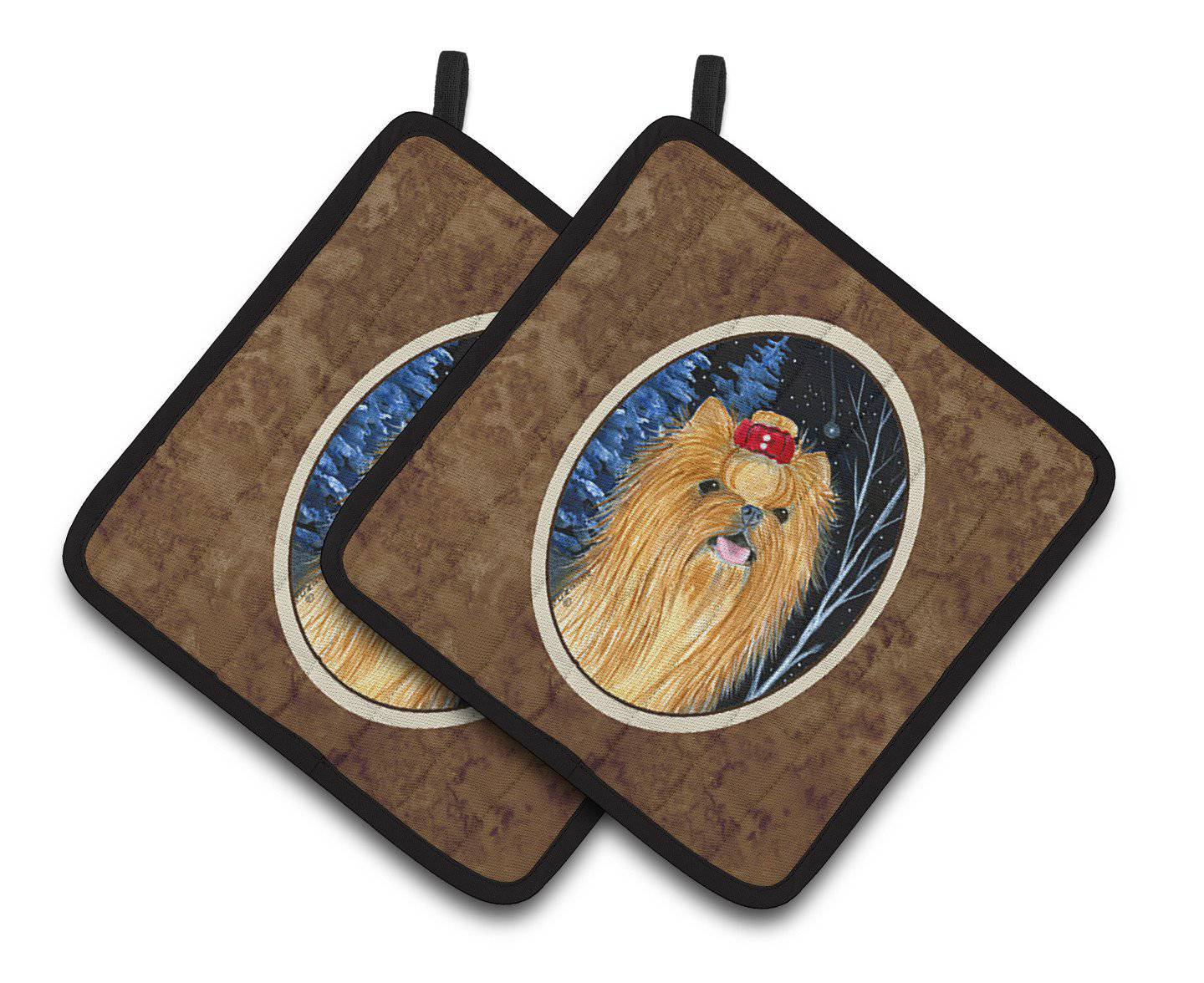 Starry Night Yorkie Pot Holder Set of 2 Heat Resistant Quilted Hot Pads 7.5 x 7.5 Inch, Insulated Kitchen Trivets for Cooking & Baking