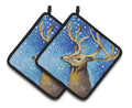 Reindeer Pot Holder Set of 2 Heat Resistant Quilted Hot Pads 7.5 x 7.5 Inch, Insulated Kitchen Trivets for Cooking & Baking
