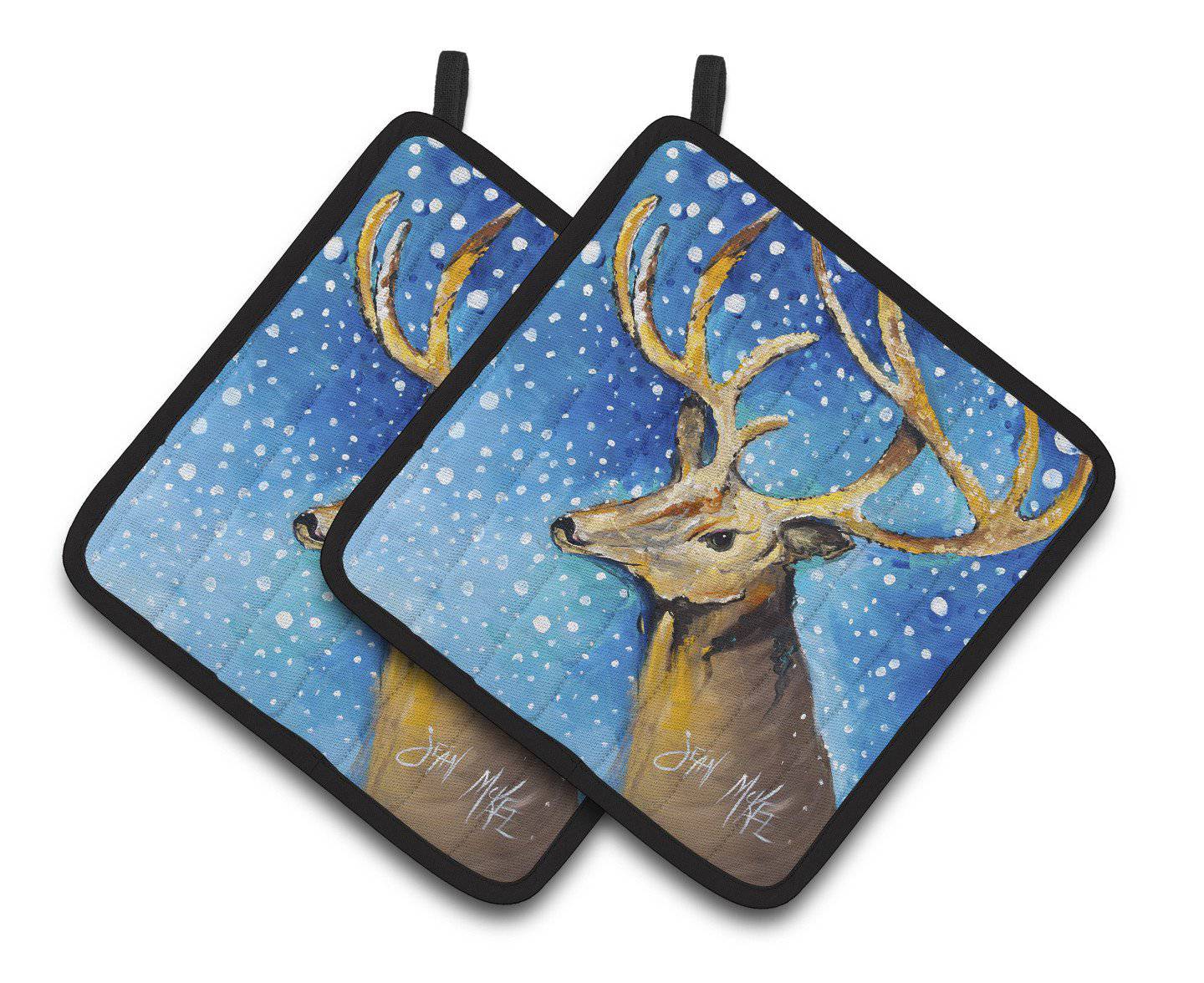 Reindeer Pot Holder Set of 2 Heat Resistant Quilted Hot Pads 7.5 x 7.5 Inch, Insulated Kitchen Trivets for Cooking & Baking