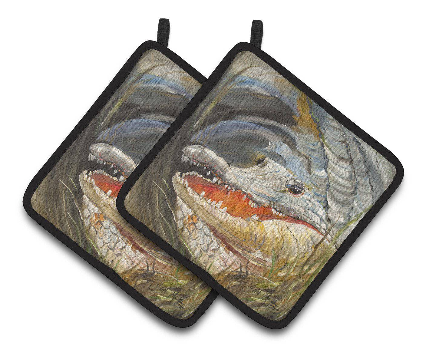 Alligator Pot Holder Set of 2 Heat Resistant Quilted Hot Pads 7.5 x 7.5 Inch, Insulated Kitchen Trivets for Cooking & Baking