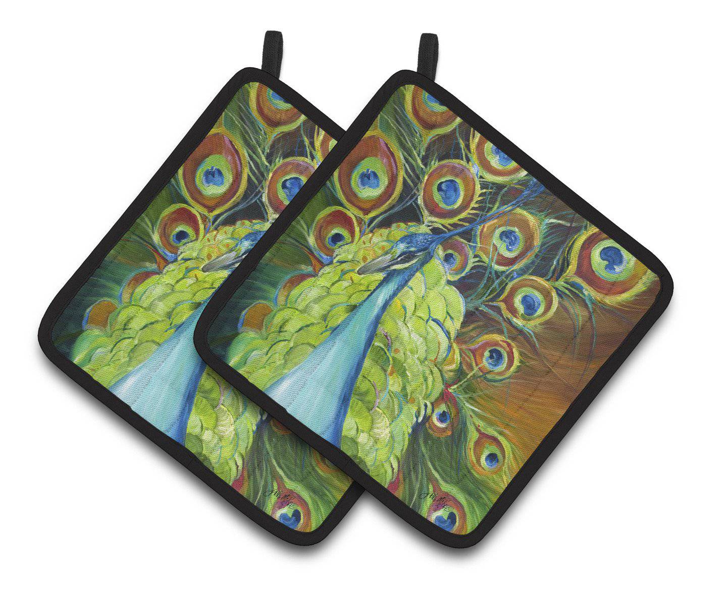 Peacock Pot Holder Set of 2 Heat Resistant Quilted Hot Pads 7.5 x 7.5 Inch, Insulated Kitchen Trivets for Cooking & Baking