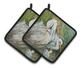 White Egret in the rain Pot Holder Set of 2 Heat Resistant Quilted Hot Pads 7.5 x 7.5 Inch, Insulated Kitchen Trivets for Cooking & Baking