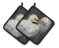 White Egret Pot Holder Set of 2 Heat Resistant Quilted Hot Pads 7.5 x 7.5 Inch, Insulated Kitchen Trivets for Cooking & Baking