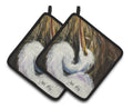 White Egret Pot Holder Set of 2 Heat Resistant Quilted Hot Pads 7.5 x 7.5 Inch, Insulated Kitchen Trivets for Cooking & Baking