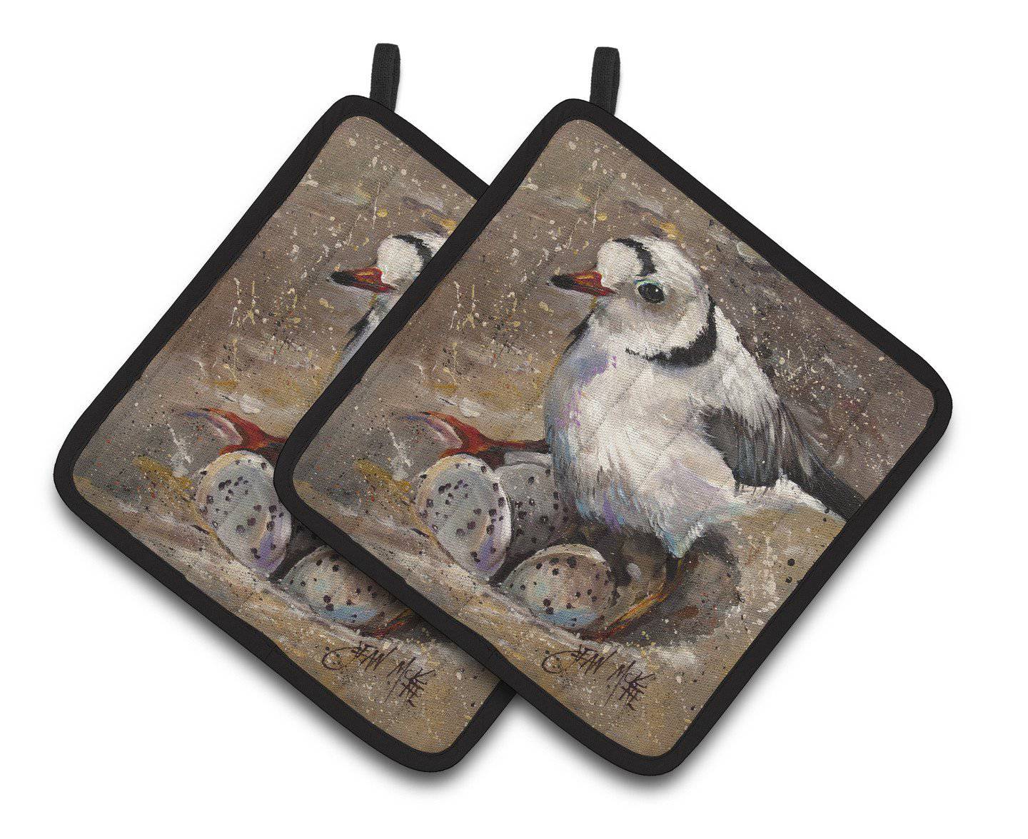 Piping Plover Pot Holder Set of 2 Heat Resistant Quilted Hot Pads 7.5 x 7.5 Inch, Insulated Kitchen Trivets for Cooking & Baking