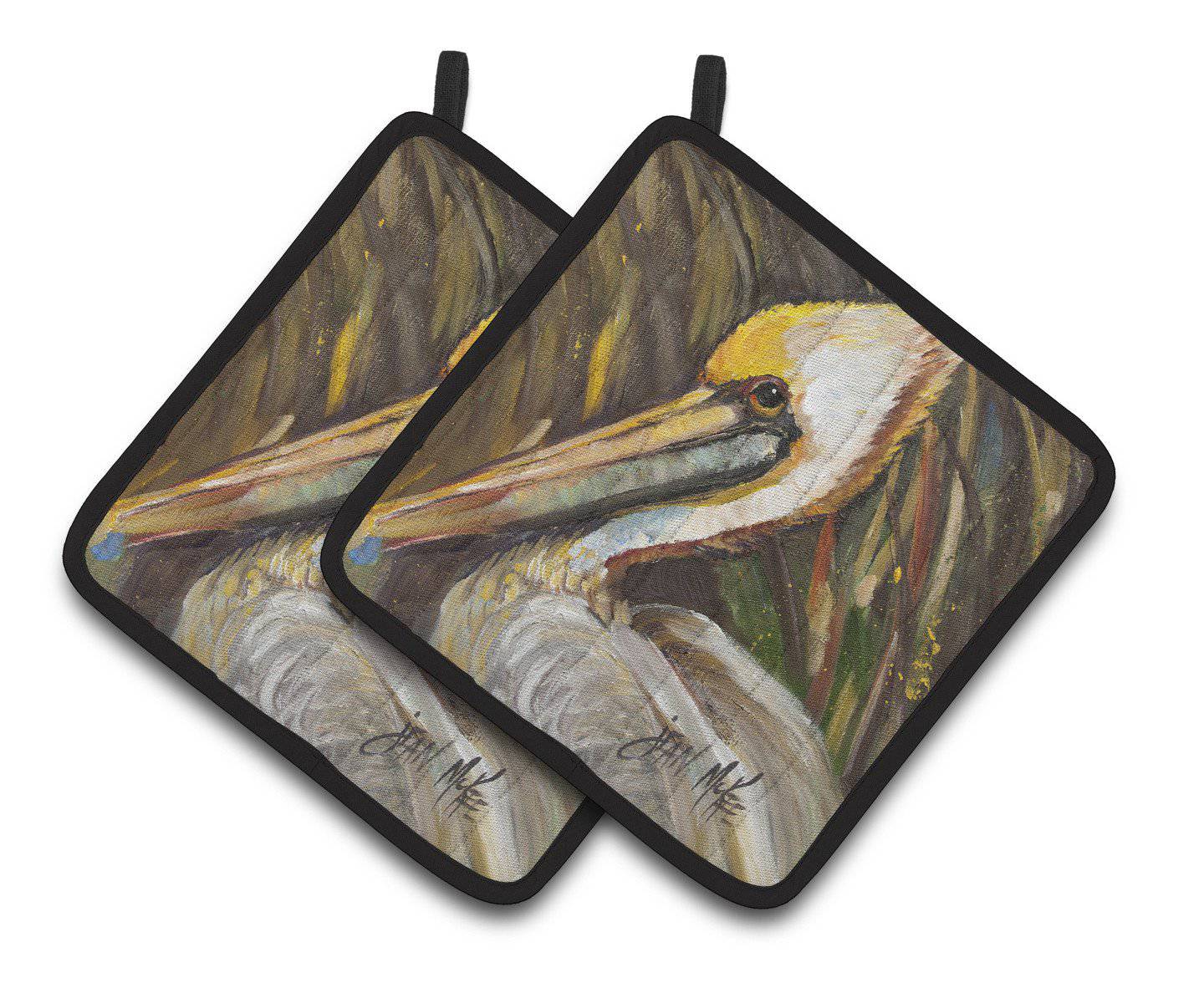 Pelican lookin East Pot Holder Set of 2 Heat Resistant Quilted Hot Pads 7.5 x 7.5 Inch, Insulated Kitchen Trivets for Cooking & Baking