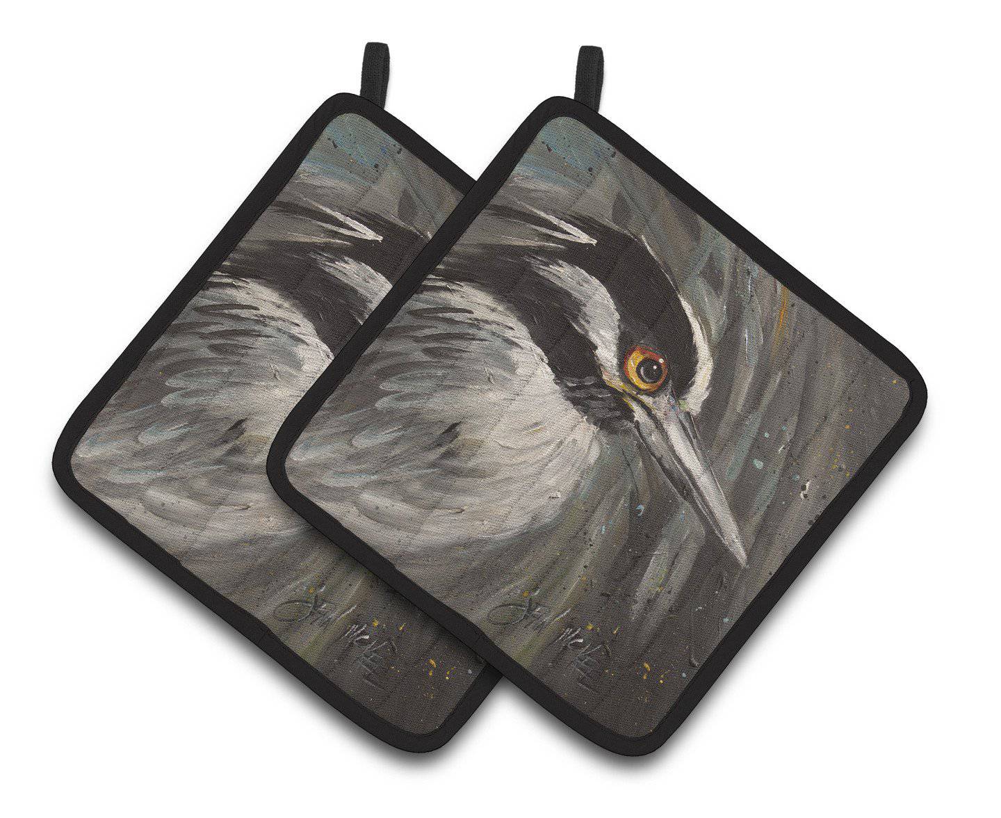 Night Heron Pot Holder Set of 2 Heat Resistant Quilted Hot Pads 7.5 x 7.5 Inch, Insulated Kitchen Trivets for Cooking & Baking
