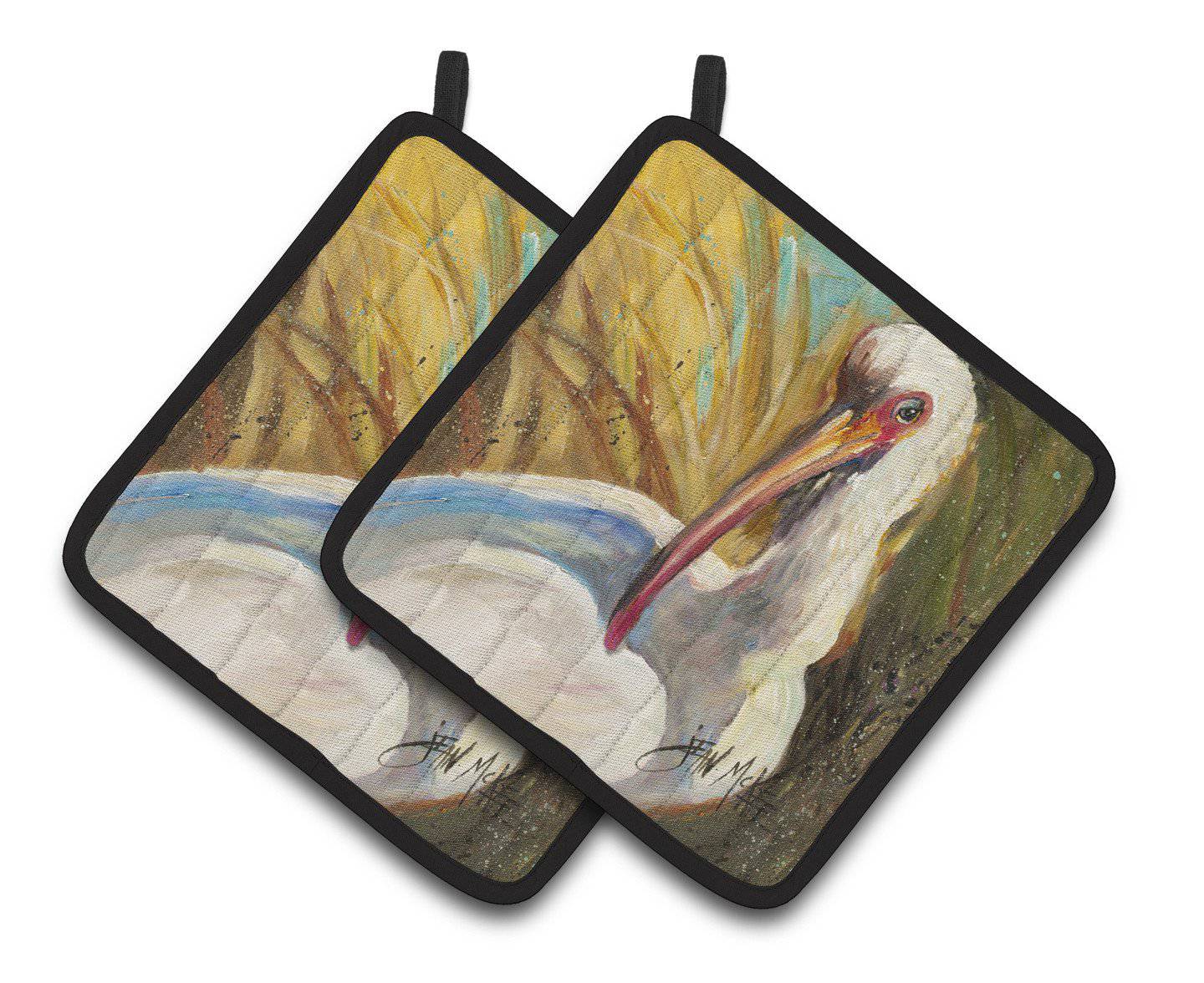 White Ibis Pot Holder Set of 2 Heat Resistant Quilted Hot Pads 7.5 x 7.5 Inch, Insulated Kitchen Trivets for Cooking & Baking