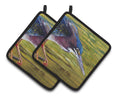 Green Heron Pot Holder Set of 2 Heat Resistant Quilted Hot Pads 7.5 x 7.5 Inch, Insulated Kitchen Trivets for Cooking & Baking