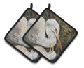 White Egret Pot Holder Set of 2 Heat Resistant Quilted Hot Pads 7.5 x 7.5 Inch, Insulated Kitchen Trivets for Cooking & Baking