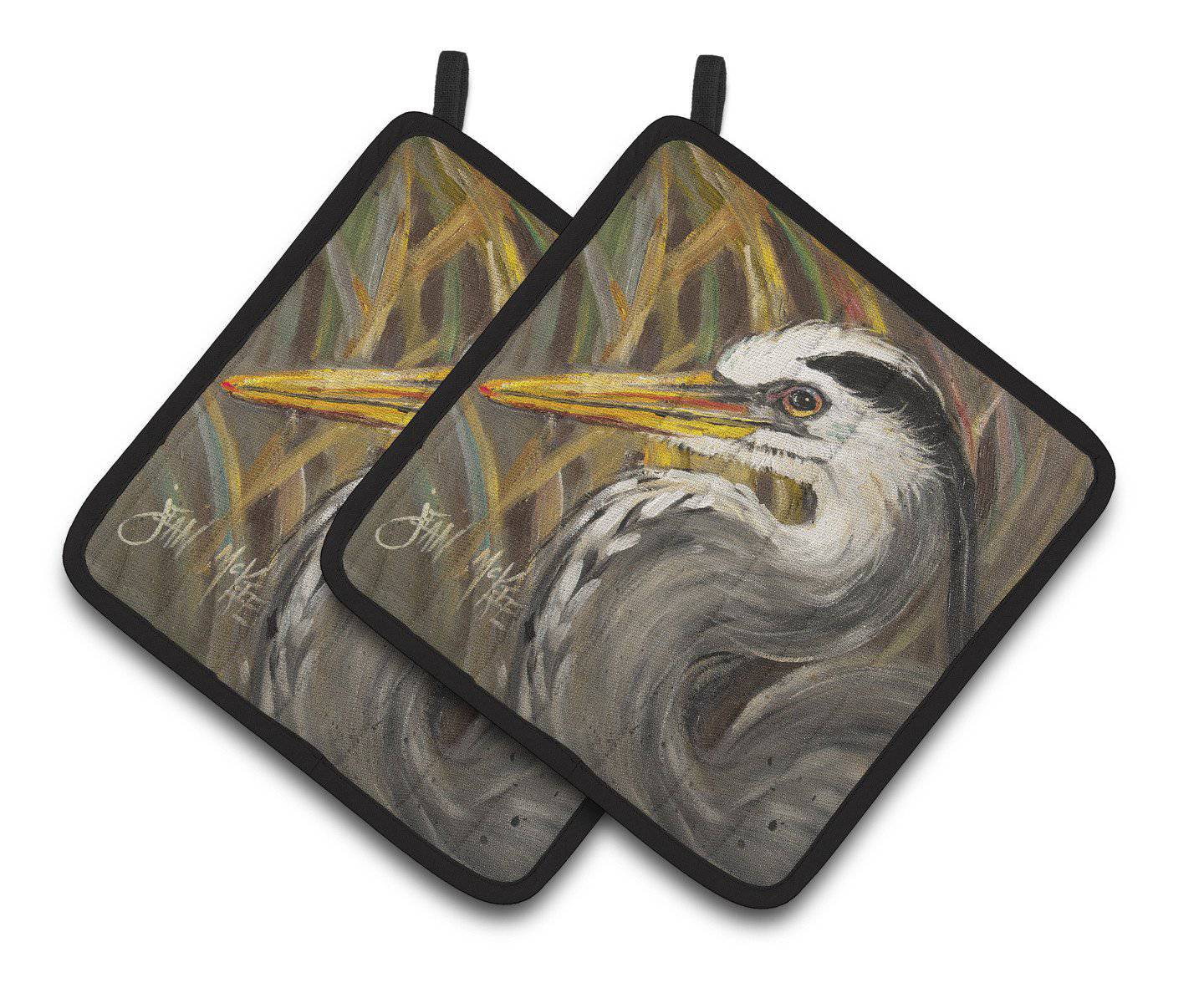 Blue Heron Pot Holder Set of 2 Heat Resistant Quilted Hot Pads 7.5 x 7.5 Inch, Insulated Kitchen Trivets for Cooking & Baking
