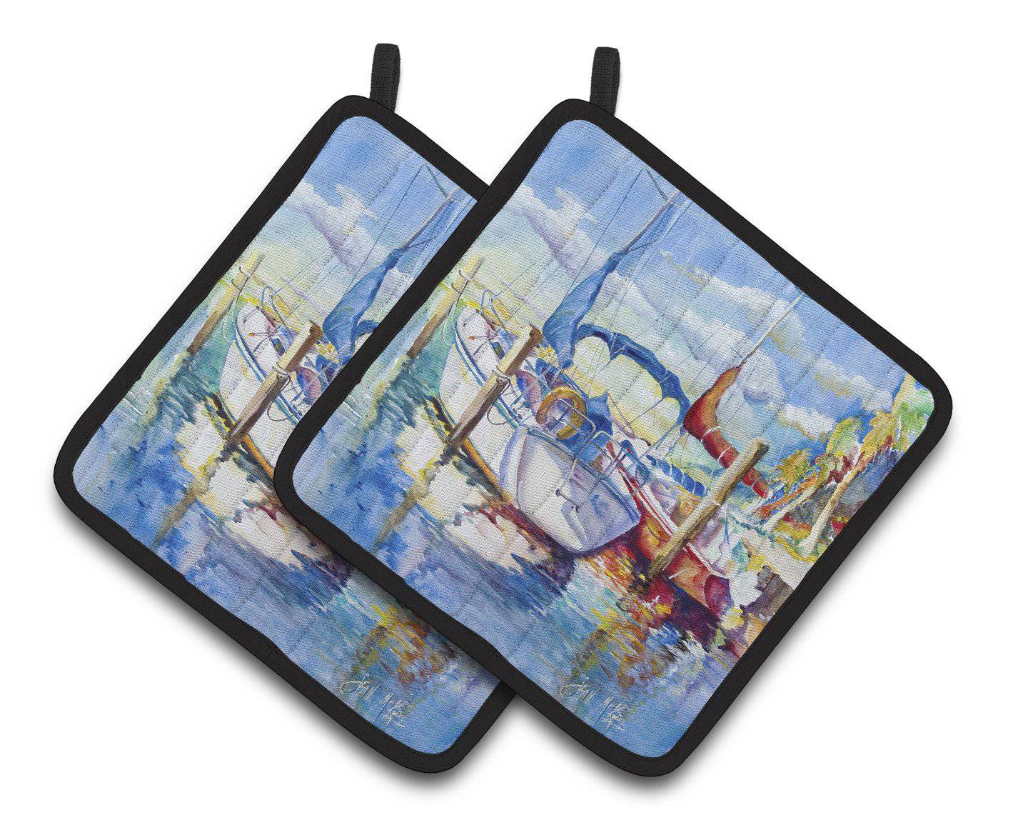 Towering Q Sailboats Pot Holder Set of 2 Heat Resistant Quilted Hot Pads 7.5 x 7.5 Inch, Insulated Kitchen Trivets for Cooking & Baking