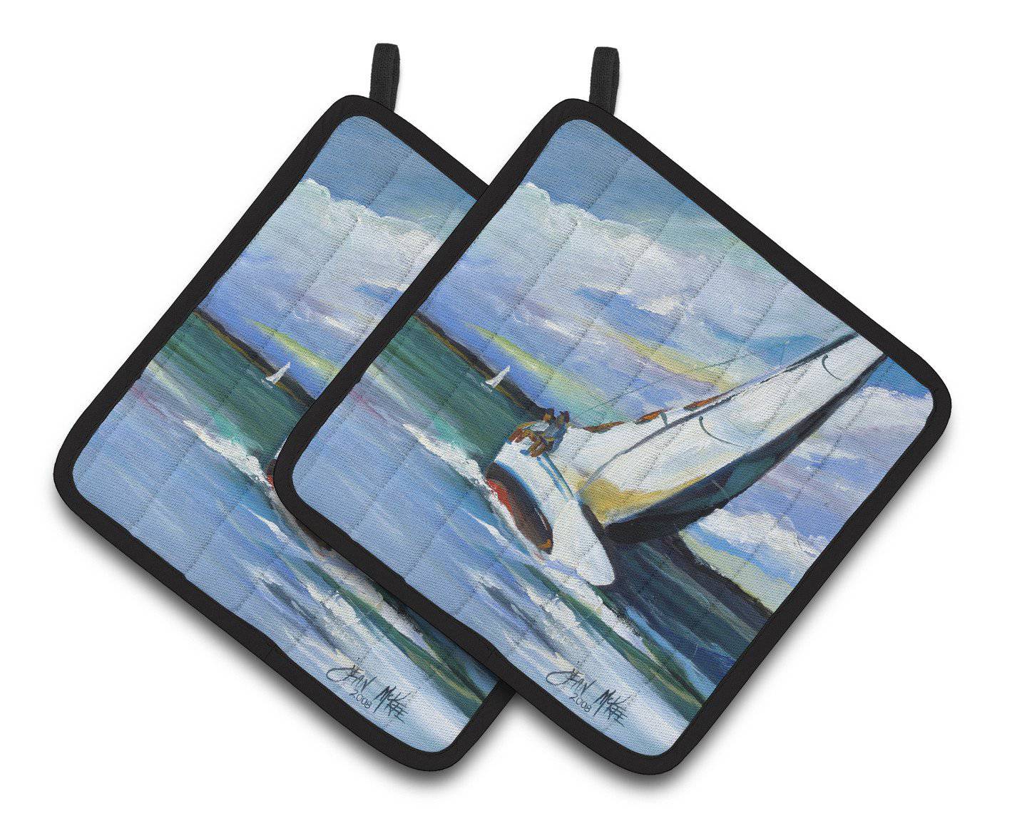 Two and a Sailboat Pot Holder Set of 2 Heat Resistant Quilted Hot Pads 7.5 x 7.5 Inch, Insulated Kitchen Trivets for Cooking & Baking