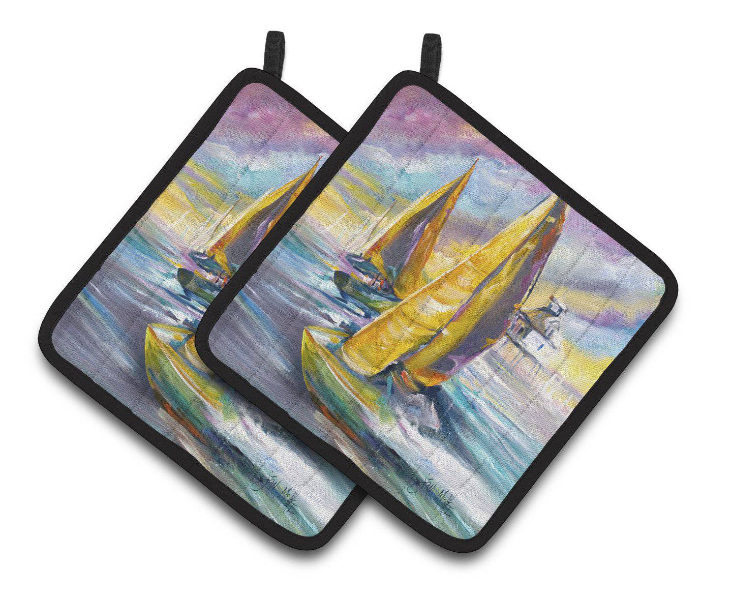 Middle Bay Lighthouse Sailboats Pot Holder Set of 2 Heat Resistant Quilted Hot Pads 7.5 x 7.5 Inch, Insulated Kitchen Trivets for Cooking & Baking