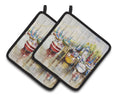Paradise Sailboats Pot Holder Set of 2 Heat Resistant Quilted Hot Pads 7.5 x 7.5 Inch, Insulated Kitchen Trivets for Cooking & Baking