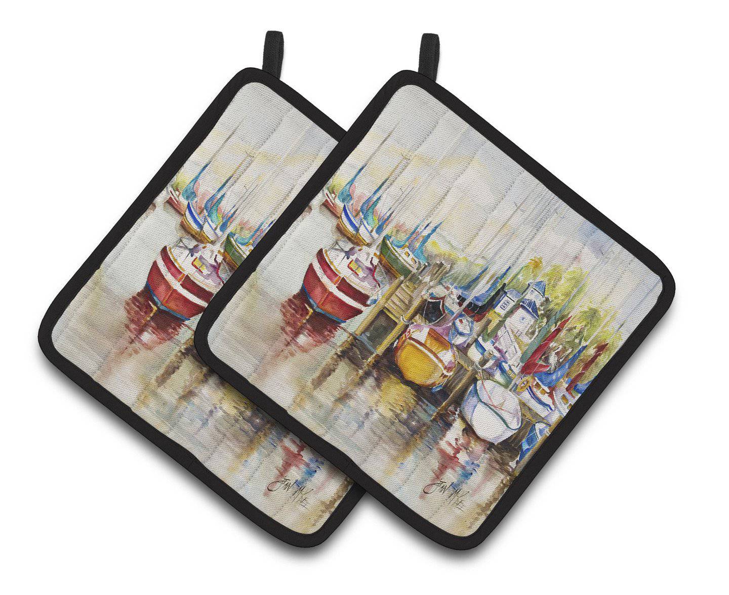 Paradise Sailboats Pot Holder Set of 2 Heat Resistant Quilted Hot Pads 7.5 x 7.5 Inch, Insulated Kitchen Trivets for Cooking & Baking