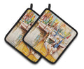 Pelicans and Sailboats Pot Holder Set of 2 Heat Resistant Quilted Hot Pads 7.5 x 7.5 Inch, Insulated Kitchen Trivets for Cooking & Baking