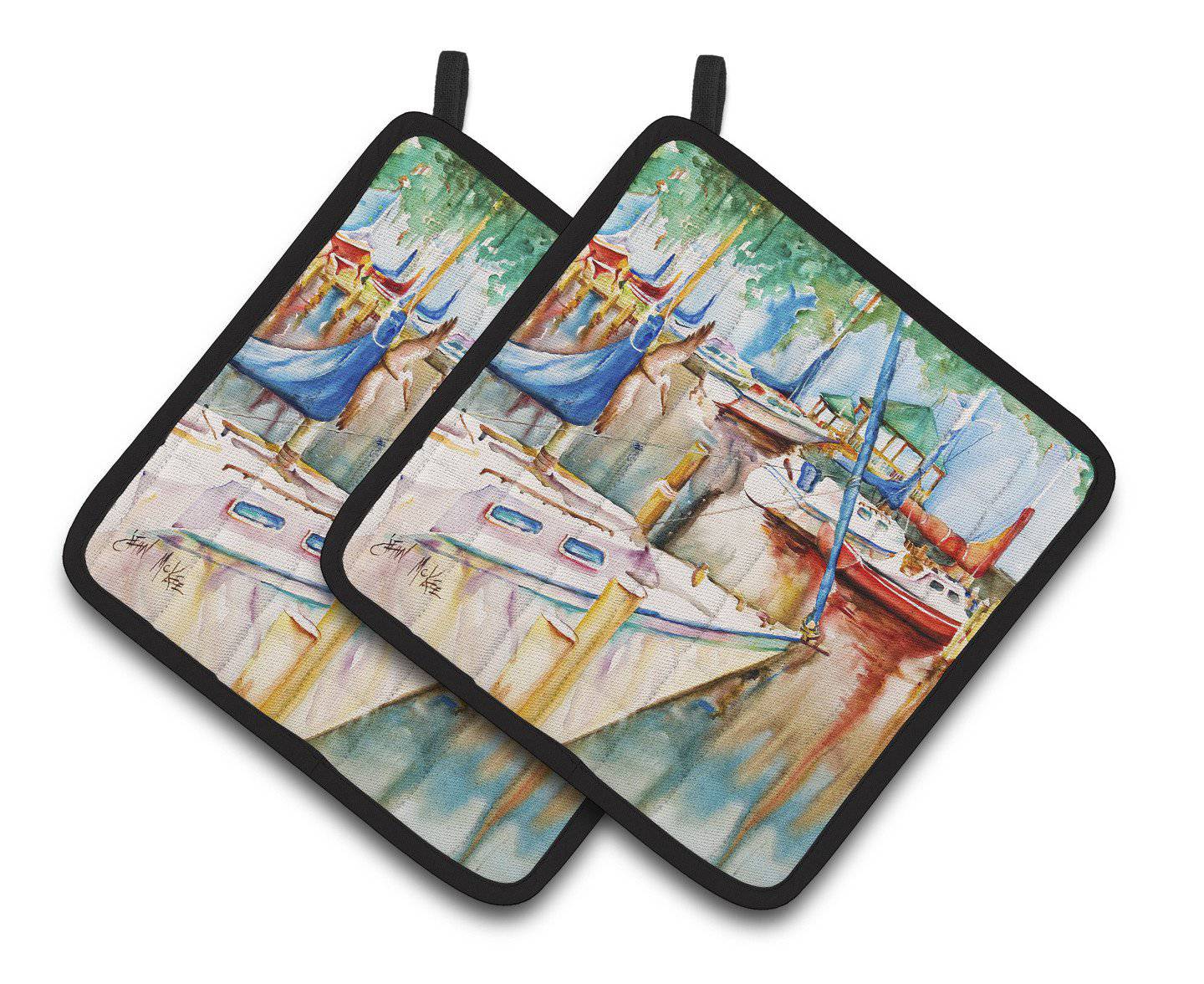 Gazebo and Sailboats Pot Holder Set of 2 Heat Resistant Quilted Hot Pads 7.5 x 7.5 Inch, Insulated Kitchen Trivets for Cooking & Baking