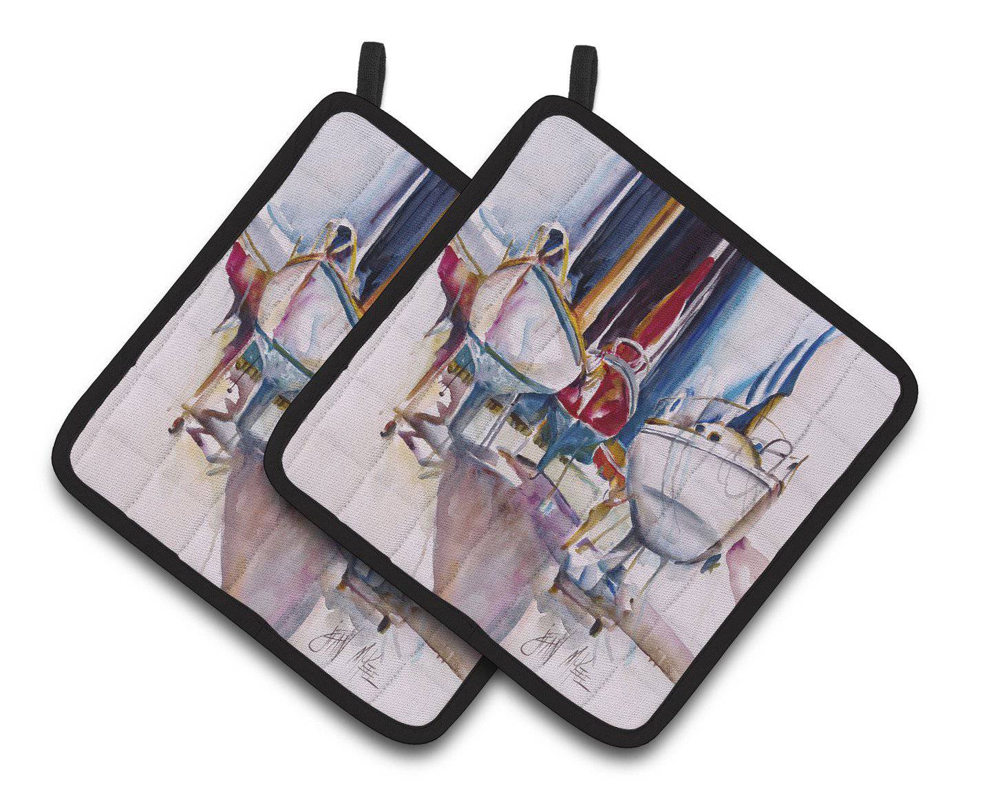 Dry Dock Sailboats Pot Holder Set of 2 Heat Resistant Quilted Hot Pads 7.5 x 7.5 Inch, Insulated Kitchen Trivets for Cooking & Baking