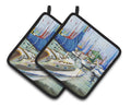 Day break Sailboats Pot Holder Set of 2 Heat Resistant Quilted Hot Pads 7.5 x 7.5 Inch, Insulated Kitchen Trivets for Cooking & Baking
