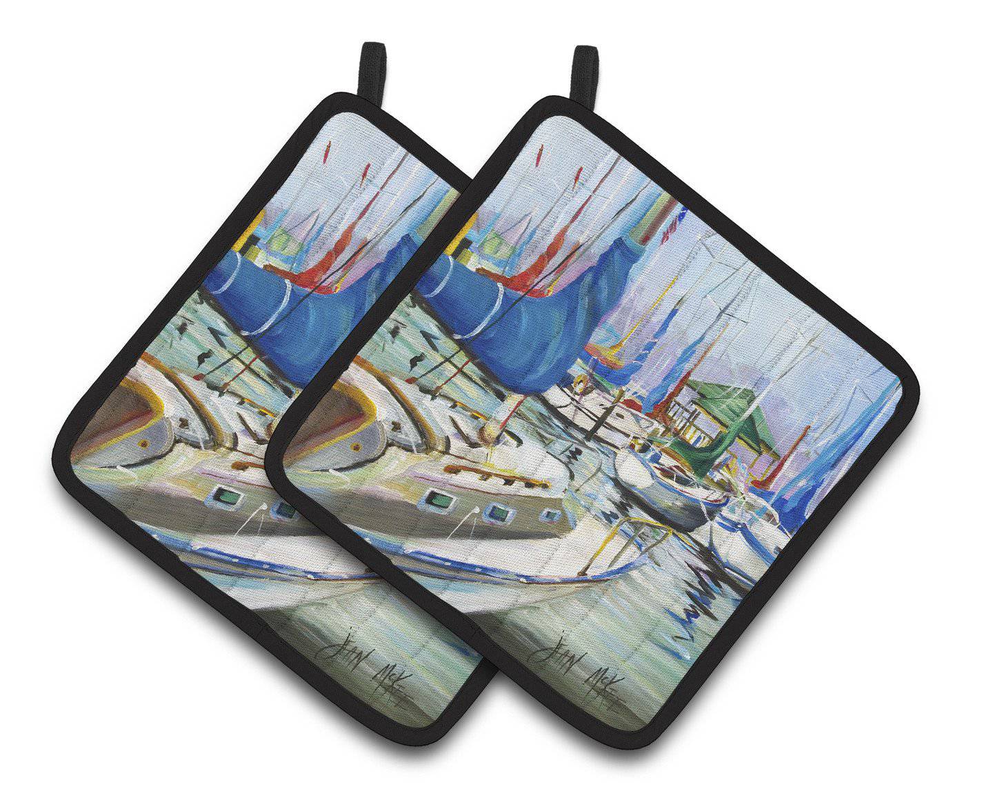 Day break Sailboats Pot Holder Set of 2 Heat Resistant Quilted Hot Pads 7.5 x 7.5 Inch, Insulated Kitchen Trivets for Cooking & Baking