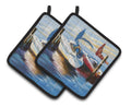 Symmetry Sailboats Pot Holder Set of 2 Heat Resistant Quilted Hot Pads 7.5 x 7.5 Inch, Insulated Kitchen Trivets for Cooking & Baking