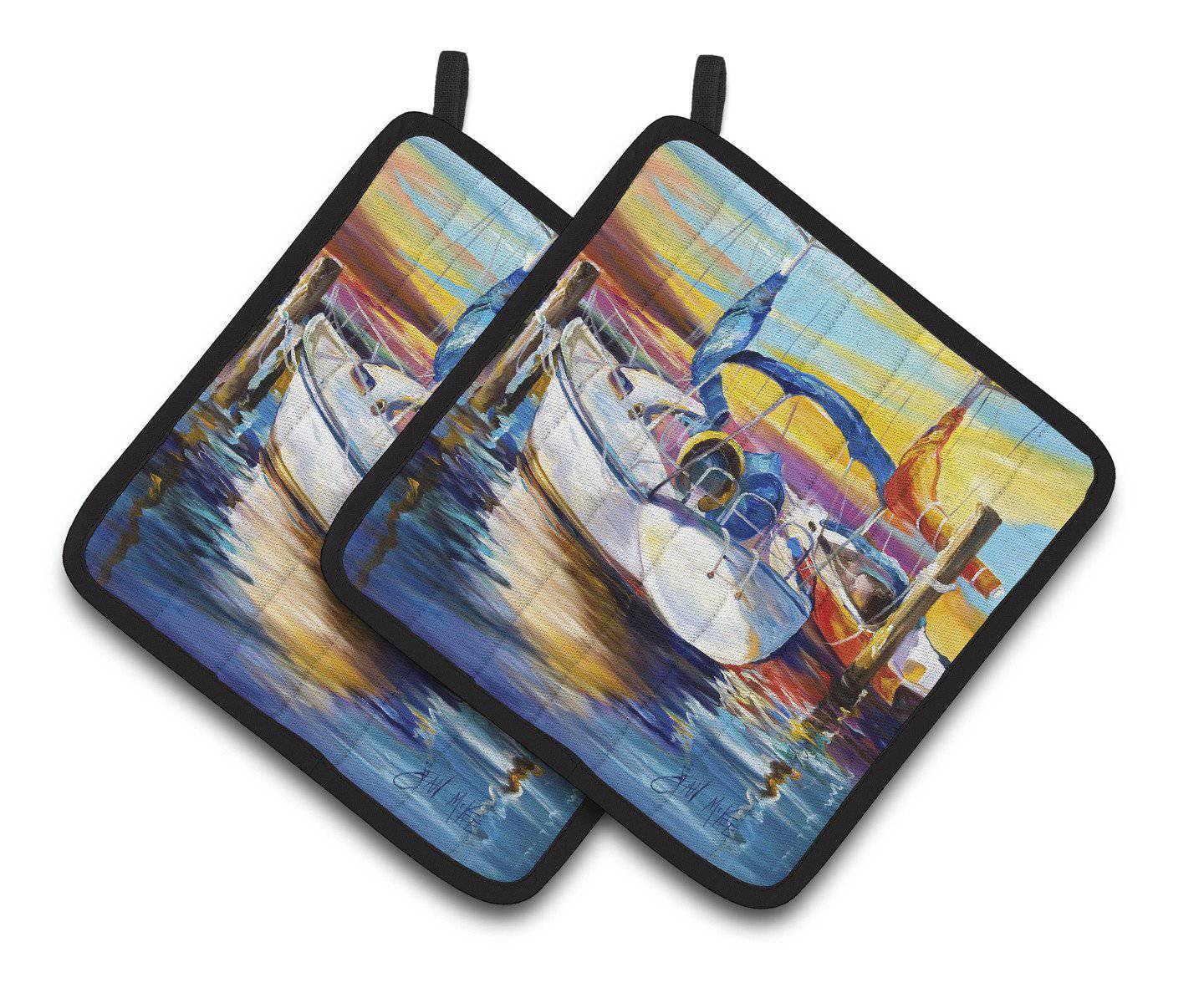 Symmetry again Sailboats Pot Holder Set of 2 Heat Resistant Quilted Hot Pads 7.5 x 7.5 Inch, Insulated Kitchen Trivets for Cooking & Baking