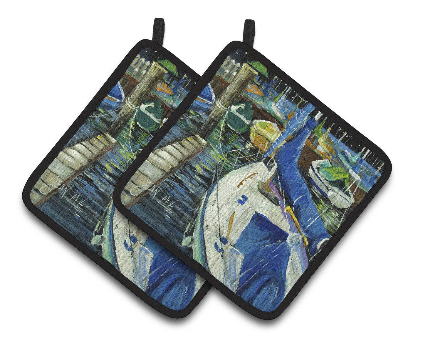 Sailboats Pot Holder Set of 2 Heat Resistant Quilted Hot Pads 7.5 x 7.5 Inch, Insulated Kitchen Trivets for Cooking & Baking