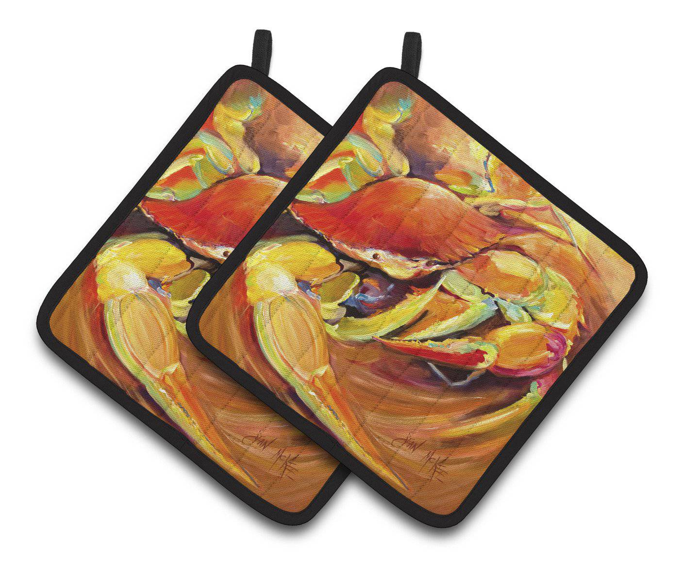 Crab Spice Pot Holder Set of 2 Heat Resistant Quilted Hot Pads 7.5 x 7.5 Inch, Insulated Kitchen Trivets for Cooking & Baking