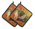 Small Orange Crab Pot Holder Set of 2 Heat Resistant Quilted Hot Pads 7.5 x 7.5 Inch, Insulated Kitchen Trivets for Cooking & Baking