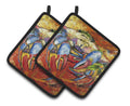 Red Crab Pot Holder Set of 2 Heat Resistant Quilted Hot Pads 7.5 x 7.5 Inch, Insulated Kitchen Trivets for Cooking & Baking
