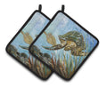 Loggerhead Sea Turtle Pot Holder Set of 2 Heat Resistant Quilted Hot Pads 7.5 x 7.5 Inch, Insulated Kitchen Trivets for Cooking & Baking
