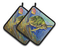 Loggerhead Sea Turtle Pot Holder Set of 2 Heat Resistant Quilted Hot Pads 7.5 x 7.5 Inch, Insulated Kitchen Trivets for Cooking & Baking