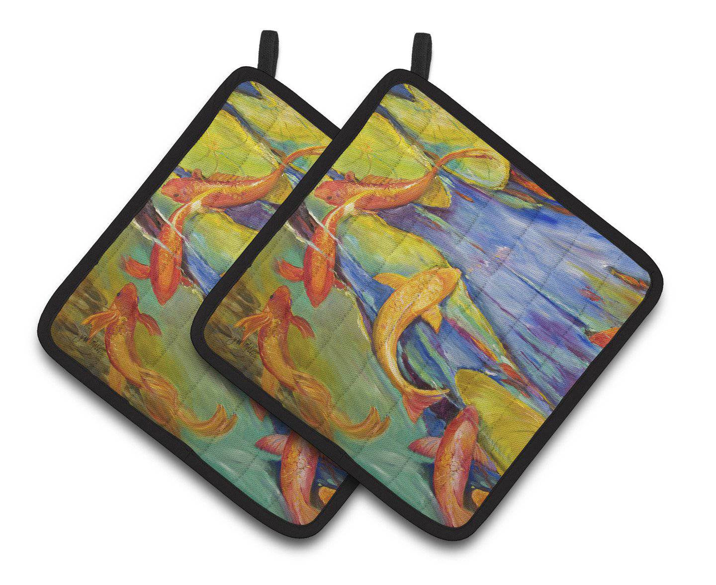 Koi Pot Holder Set of 2 Heat Resistant Quilted Hot Pads 7.5 x 7.5 Inch, Insulated Kitchen Trivets for Cooking & Baking