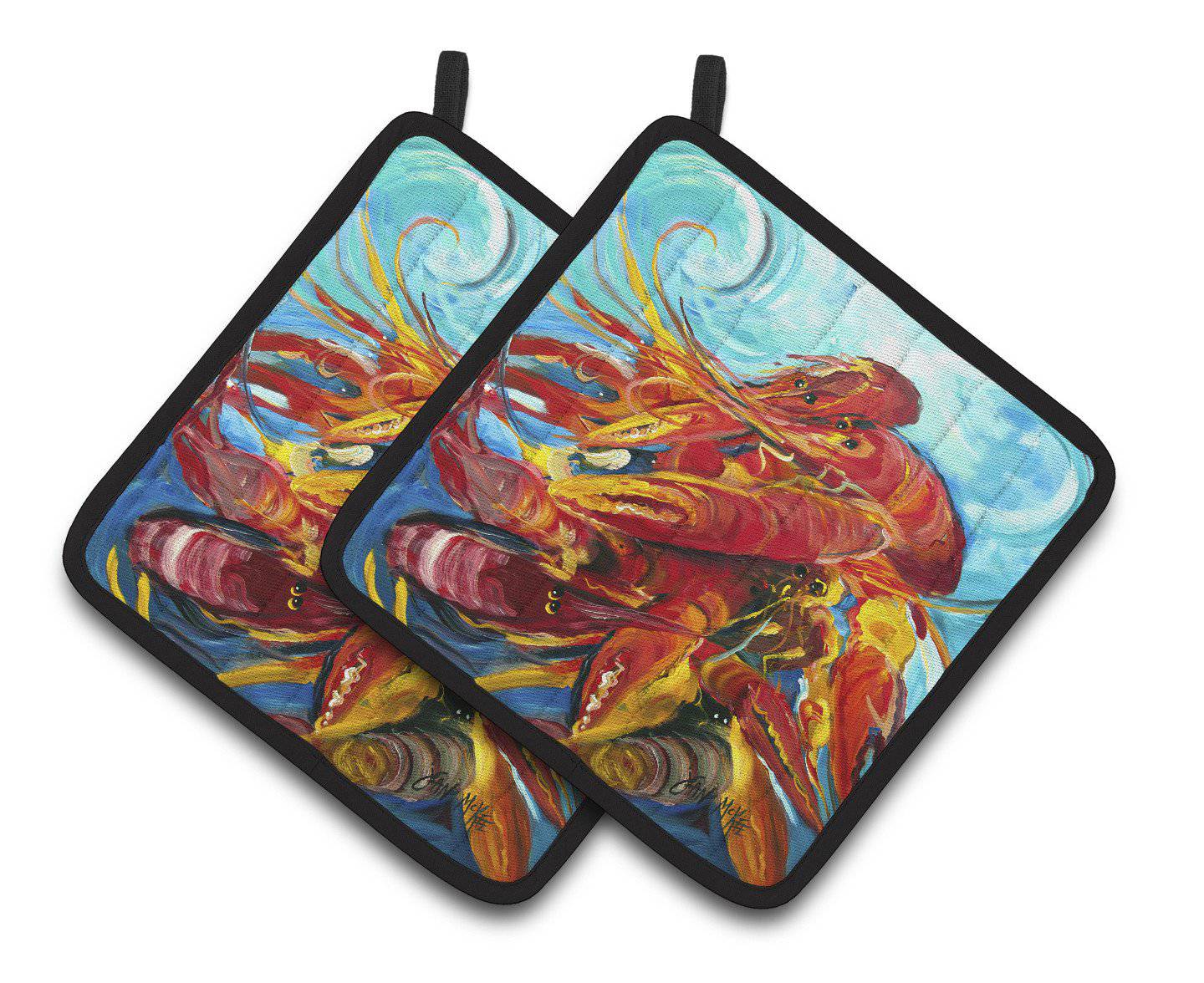 Crawfish Pot Holder Set of 2 Heat Resistant Quilted Hot Pads 7.5 x 7.5 Inch, Insulated Kitchen Trivets for Cooking & Baking