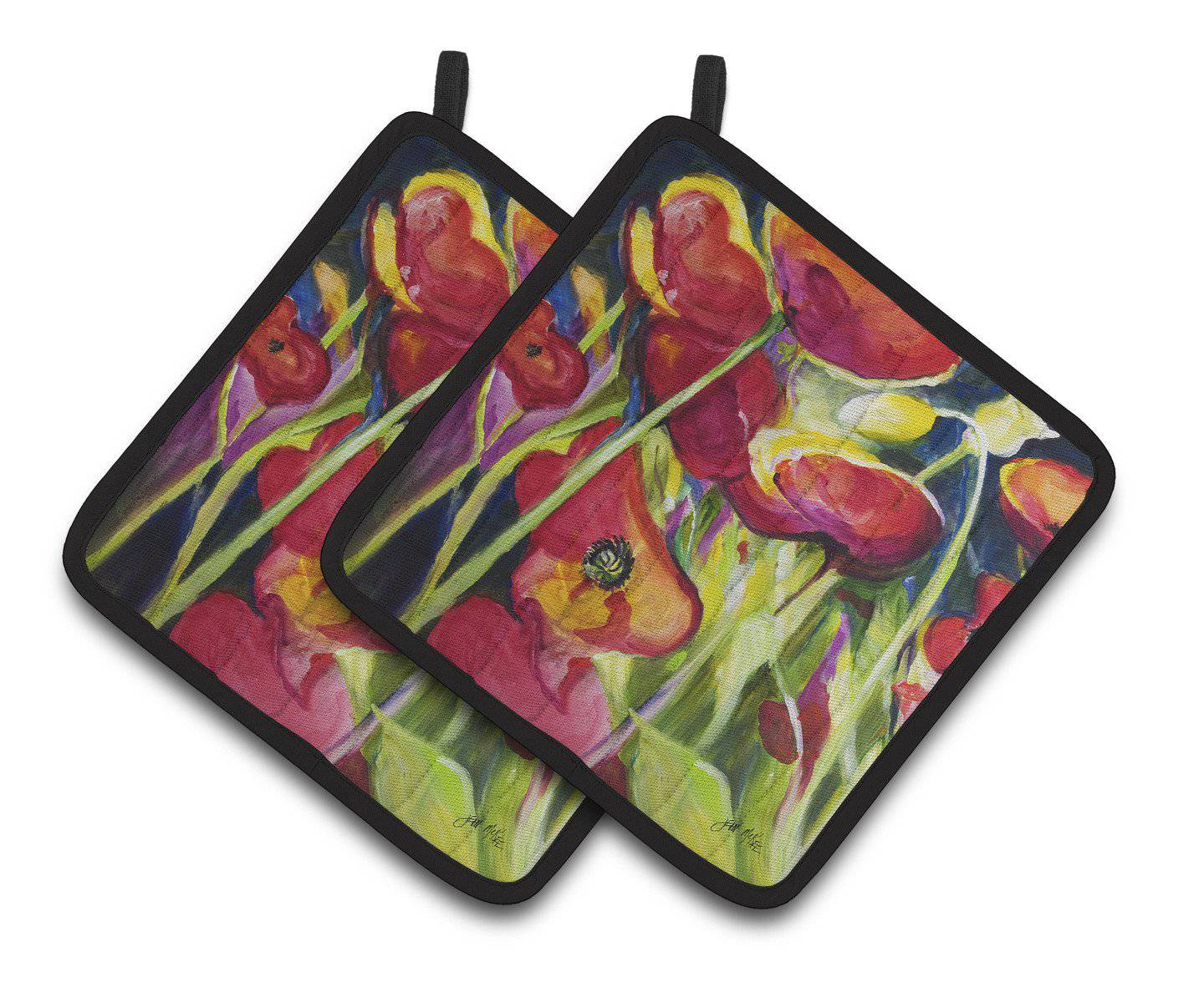 Poppies Pot Holder Set of 2 Heat Resistant Quilted Hot Pads 7.5 x 7.5 Inch, Insulated Kitchen Trivets for Cooking & Baking