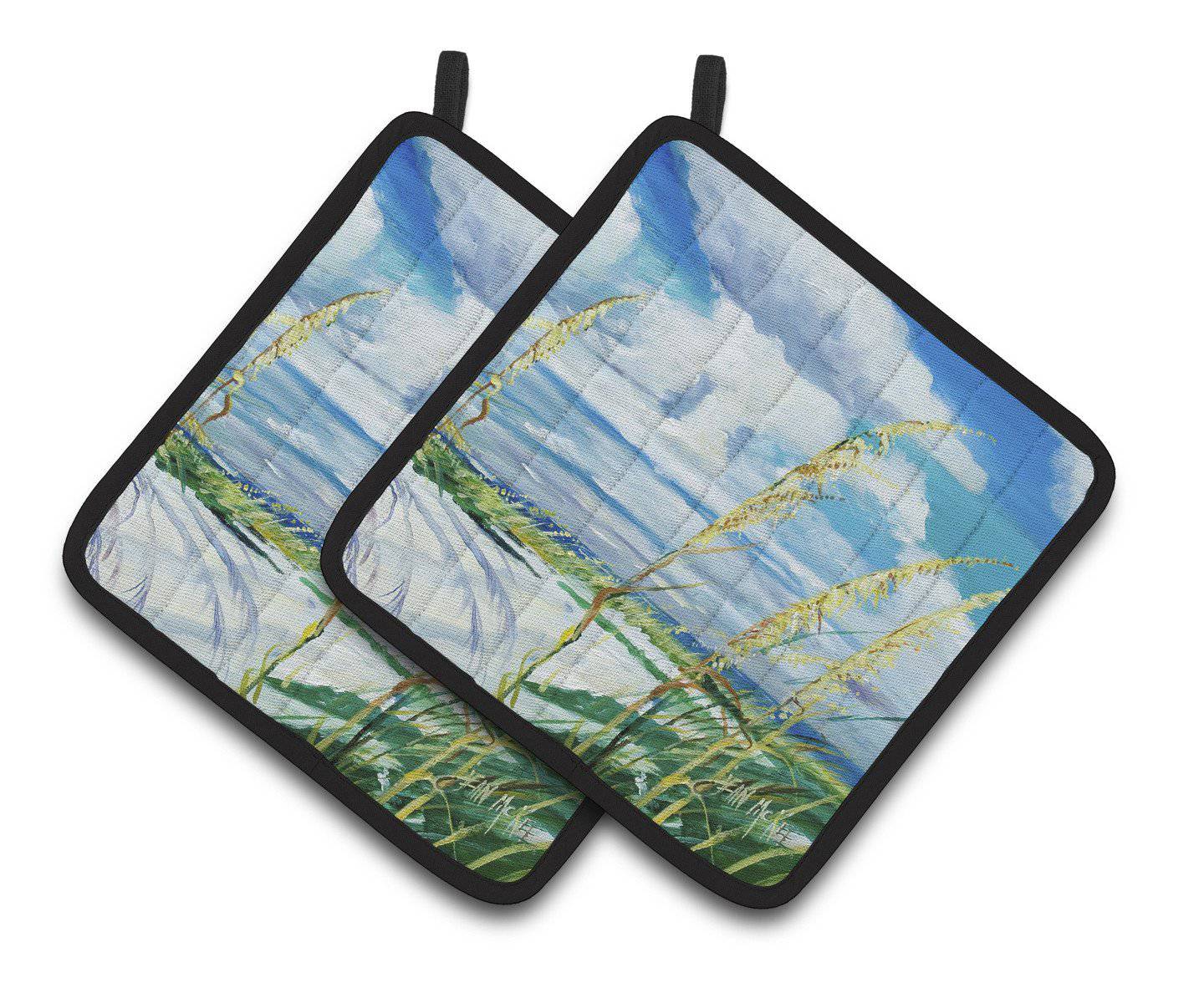 Sea Oats Pot Holder Set of 2 Heat Resistant Quilted Hot Pads 7.5 x 7.5 Inch, Insulated Kitchen Trivets for Cooking & Baking