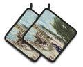 At the Pier Sailboats Pot Holder Set of 2 Heat Resistant Quilted Hot Pads 7.5 x 7.5 Inch, Insulated Kitchen Trivets for Cooking & Baking