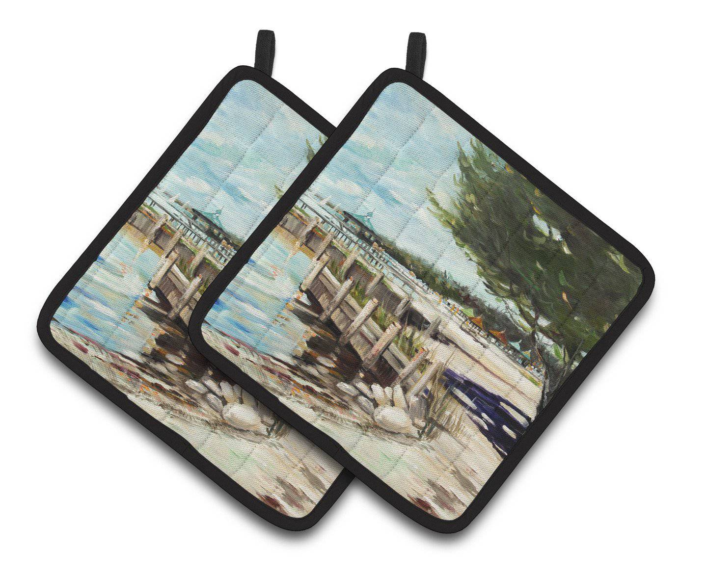 At the Pier Sailboats Pot Holder Set of 2 Heat Resistant Quilted Hot Pads 7.5 x 7.5 Inch, Insulated Kitchen Trivets for Cooking & Baking