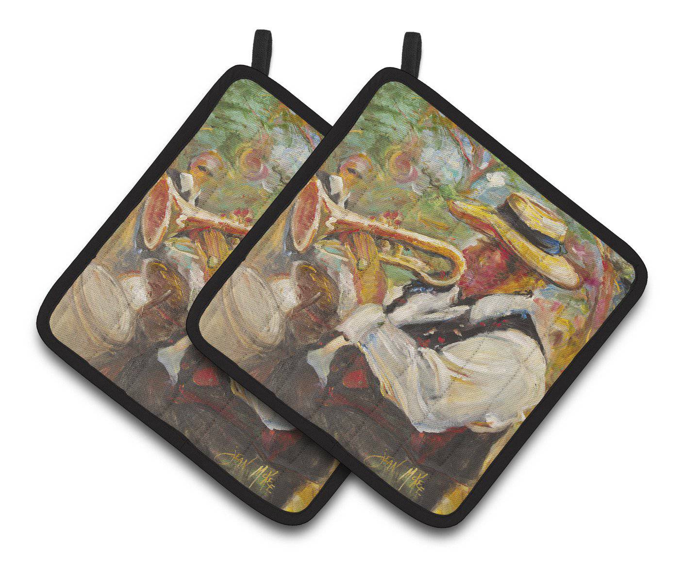 Jazz Trumpet Pot Holder Set of 2 Heat Resistant Quilted Hot Pads 7.5 x 7.5 Inch, Insulated Kitchen Trivets for Cooking & Baking