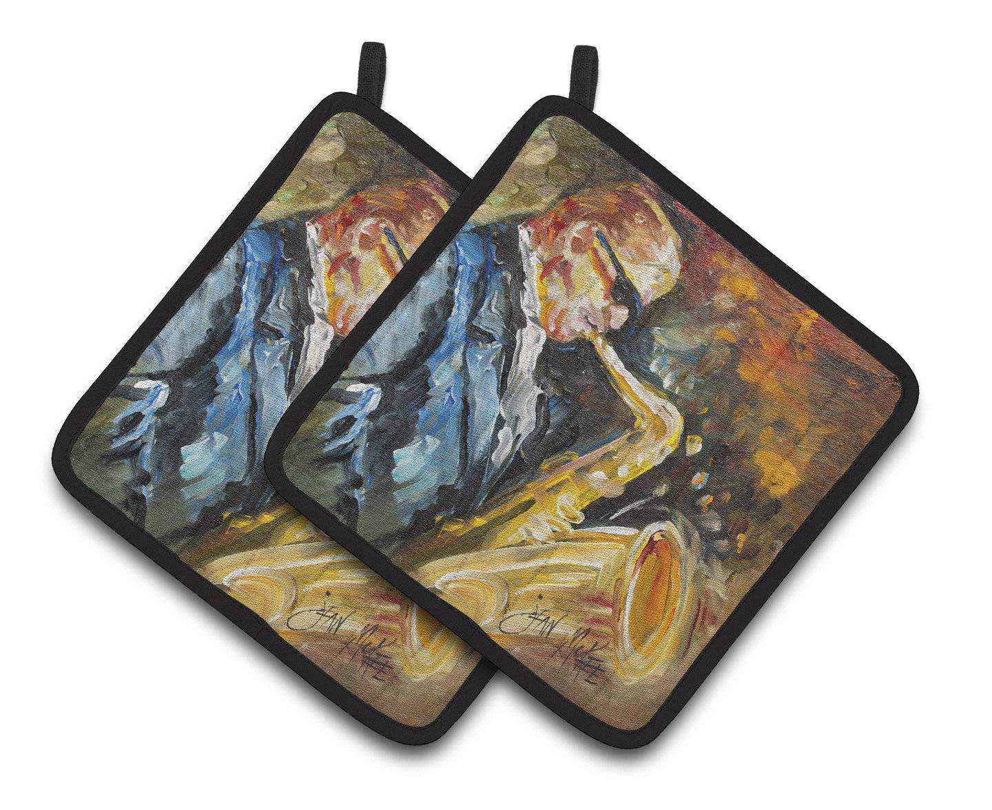 Jazz Sazophone Pot Holder Set of 2 Heat Resistant Quilted Hot Pads 7.5 x 7.5 Inch, Insulated Kitchen Trivets for Cooking & Baking