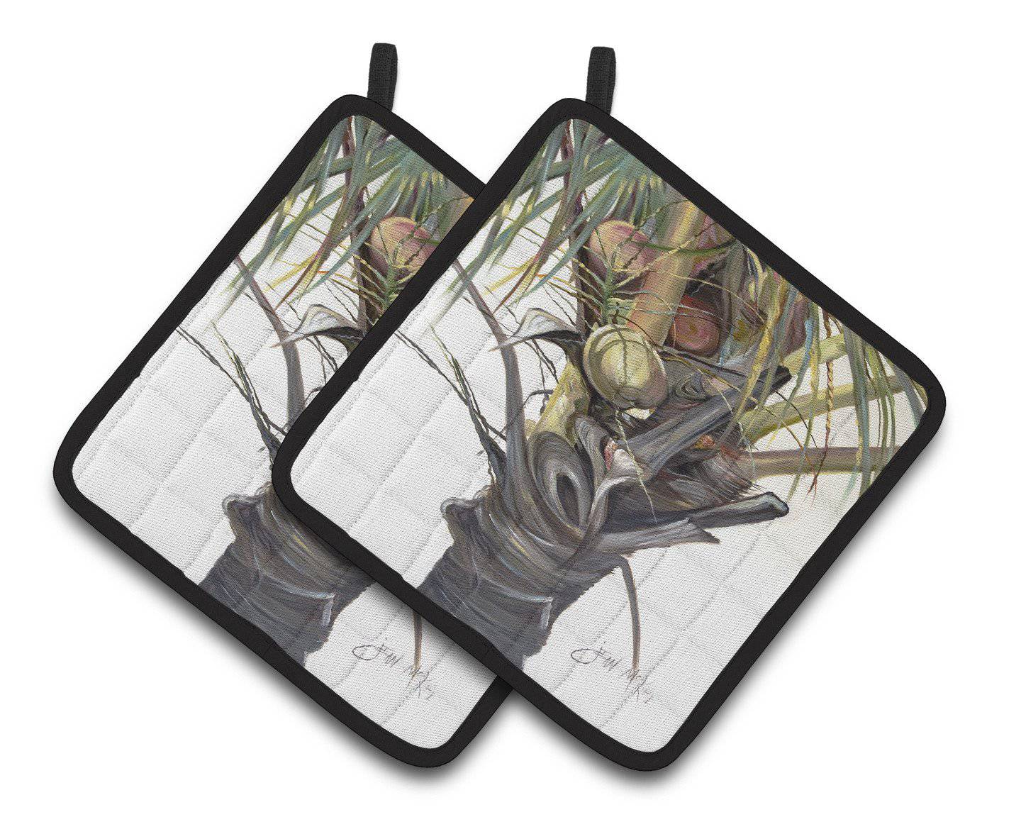 Coconut Tree Top Pot Holder Set of 2 Heat Resistant Quilted Hot Pads 7.5 x 7.5 Inch, Insulated Kitchen Trivets for Cooking & Baking