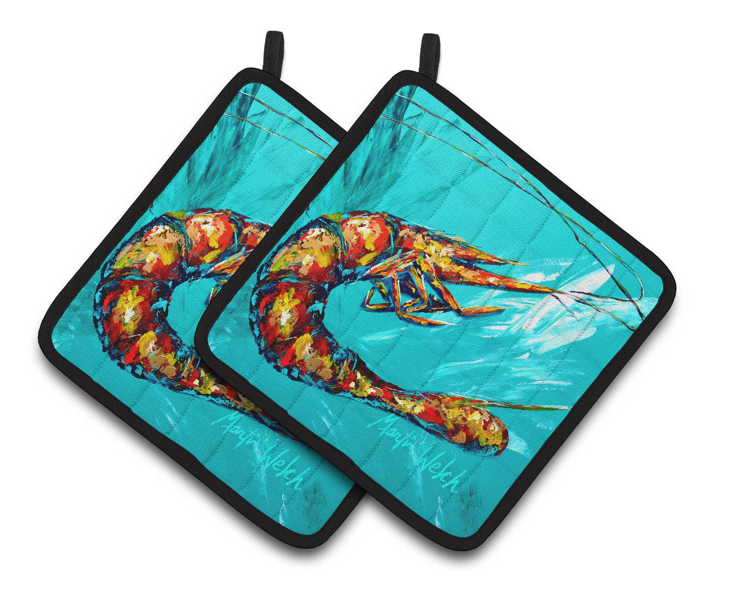 Shrimp Teal Shrimp Pot Holder Set of 2 Heat Resistant Quilted Hot Pads 7.5 x 7.5 Inch, Insulated Kitchen Trivets for Cooking & Baking