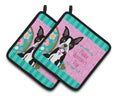 Happy Valentine's Day Boston Terrier Pot Holder Set of 2 Heat Resistant Quilted Hot Pads 7.5 x 7.5 Inch, Insulated Kitchen Trivets for Cooking & Baking