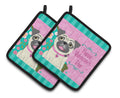 Happy Valentine's Day Pug Pot Holder Set of 2 Heat Resistant Quilted Hot Pads 7.5 x 7.5 Inch, Insulated Kitchen Trivets for Cooking & Baking